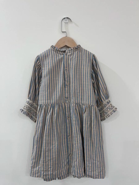 Bonjour Diary 藍色條紋褶皺襯衫- Handsmocks blouse Transat stripe image 1 of 0
