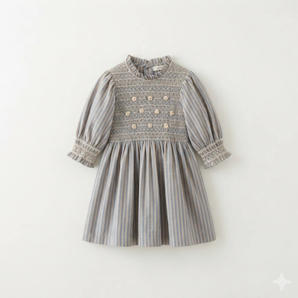 Bonjour Diary 藍色條紋褶皺襯衫- Handsmocks blouse Transat stripe image 1 of 0