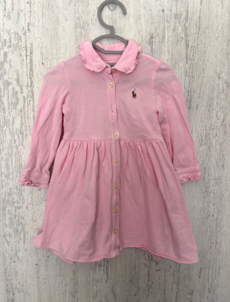 粉色長袖荷葉邊領 Polo 連身裙+小褲 image 1 of 0