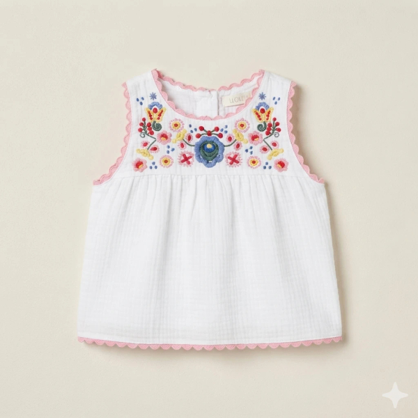刺繡圖騰無袖白色上衣 image 1 of 0