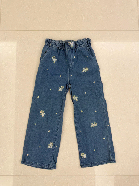 小雛菊刺繡丹寧寬褲 image 1 of 0