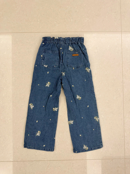 小雛菊刺繡丹寧寬褲 image 1 of 0