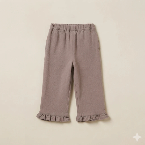 棕色荷葉邊休閒長褲 image 1 of 0