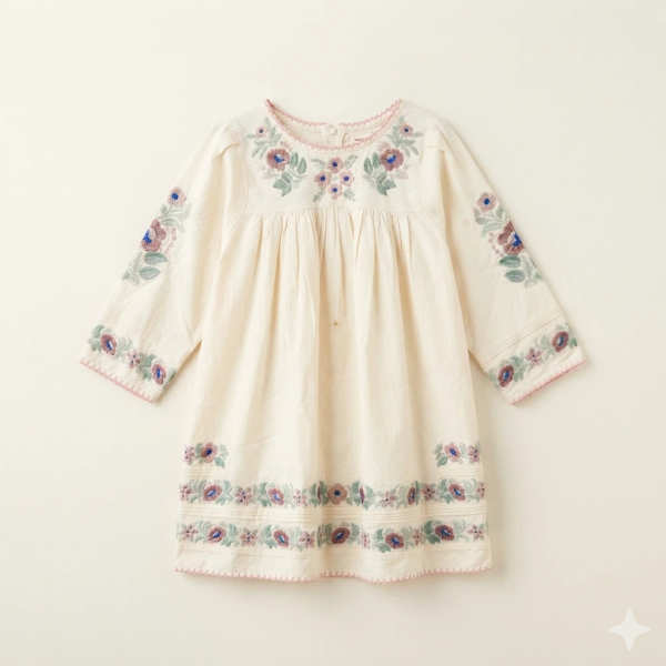 雕花刺繡滾邊棉麻洋裝 image 1 of 0