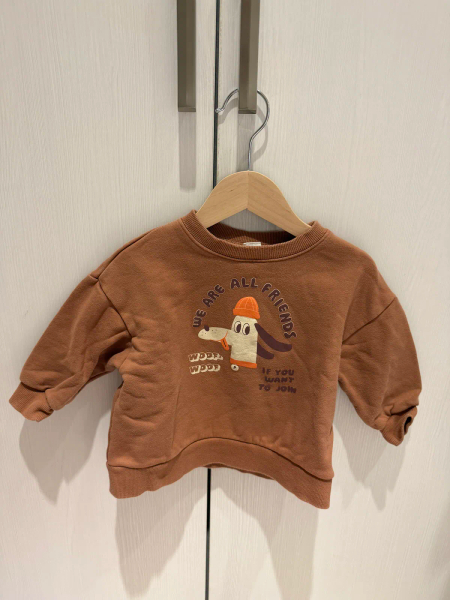 棕色狗狗圖案圓領長袖上衣 image 1 of 0
