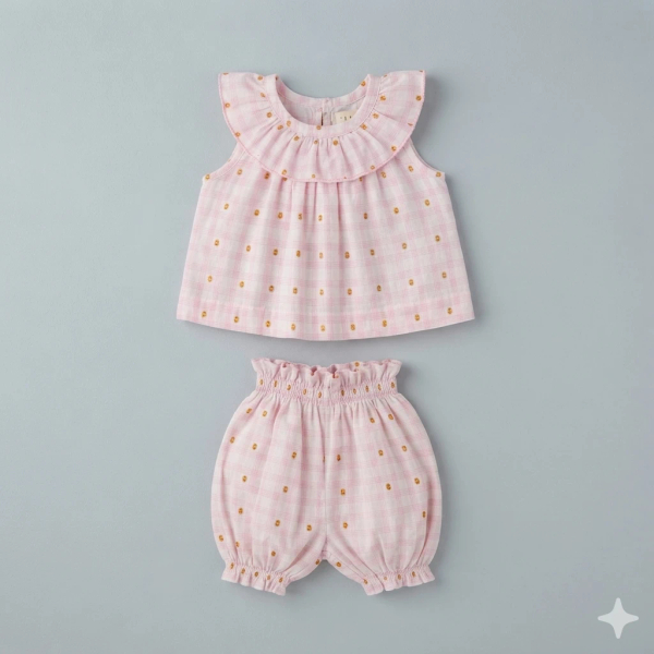 Misha puff 格紋刺繡小花套裝 image 1 of 0
