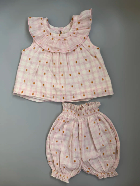 Misha puff 格紋刺繡小花套裝 image 1 of 0