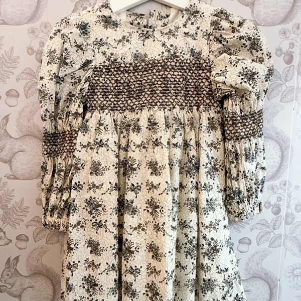 復古碎花長袖刺繡抓皺洋裝 image 1 of 0