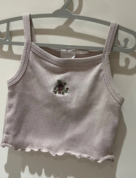 藕粉色玫瑰刺繡細肩帶背心 image 1 of 0
