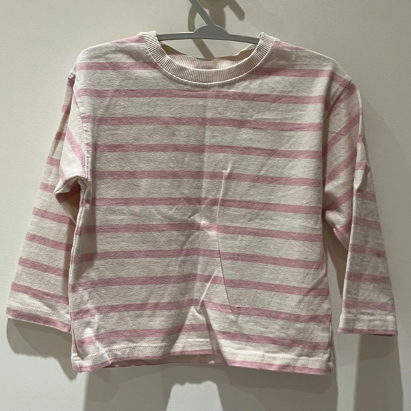 粉白條紋圓領長袖上衣 image 1 of 0