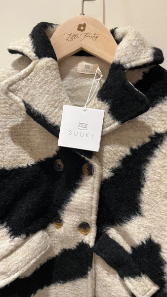 黑白斑馬紋雙排扣羊毛外套 image 1 of 0