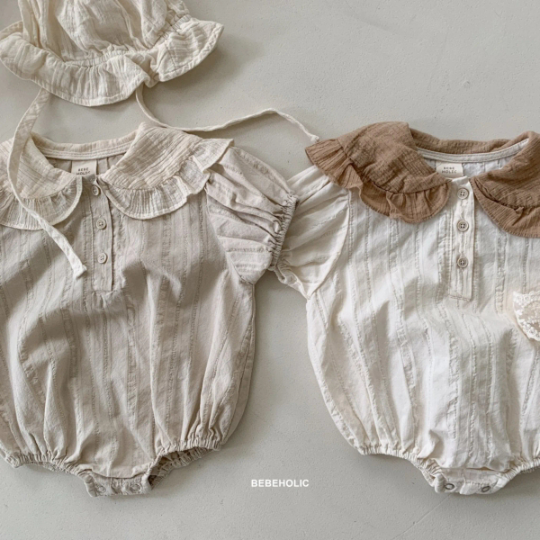 翻領壓紋包屁衣 BEIGE image 1 of 0