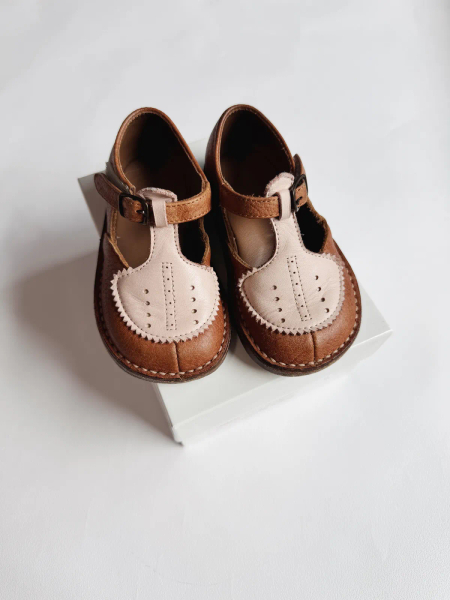 Laura Two Tone Perforated Sandals in Cuoio Brown / Soft Pink image 1 of 0