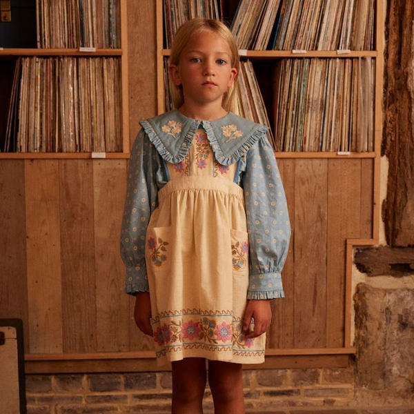 AW25 Apolina 復古刺繡圍裙洋裝Ursina Embroidered Pinafore - Cashew image 1 of 0