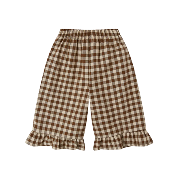 棕色格子荷葉邊長褲 image 1 of 0
