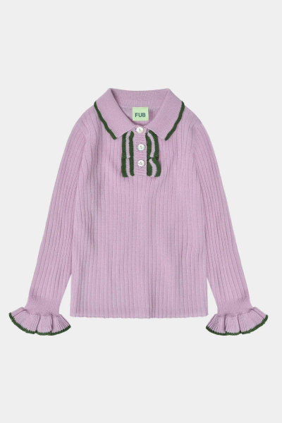 Polo shirt Fine knit Merino wool ruffles | Mauve image 1 of 0