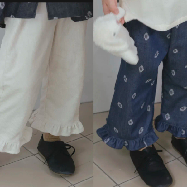 Frill sabrina pants / blue denim flower& milk corduroy image 1 of 0