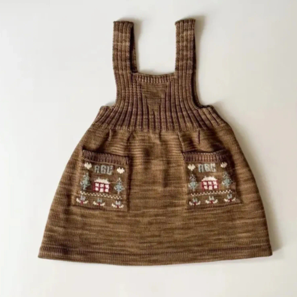 Stitch Sampler Pinafore - Cocoa 房子刺繡針織背心裙 - 可可棕 image 1 of 0
