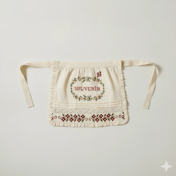Apron with multi color embIvory denim image 1 of 0